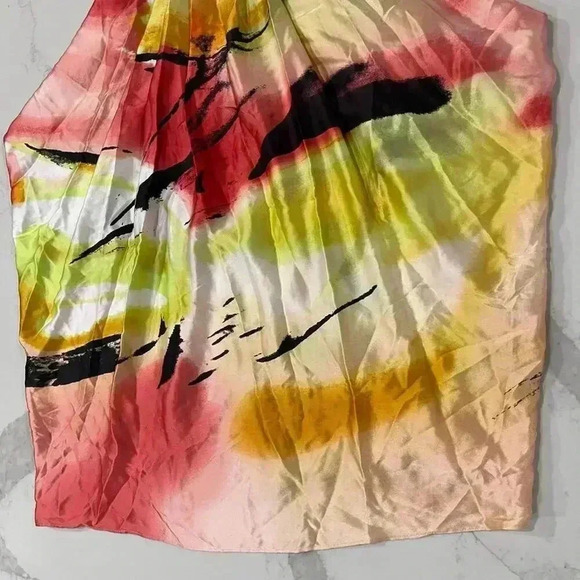 BCBGMaxazria NWT 100% Silk Shift Dress Abstract Print TieWaist Womens Small Mini - Picture 2 of 7